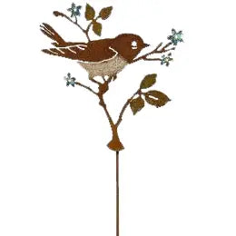 EGD-2202 Warbler with Flower - Stake - Hand Painted