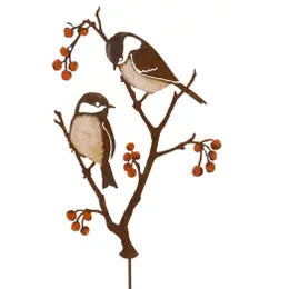 EGD-2201 Chickadees & Berries - Stake - Hand Painted